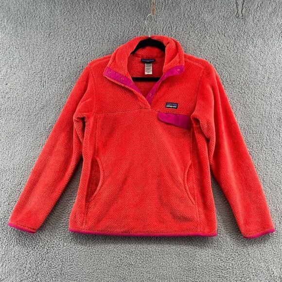 Patagonia Re-Tool T Snap Coral Orange Fleece Pullover - Picture 1 of 12